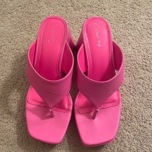 Fluorescent Pink Wedge Sandals